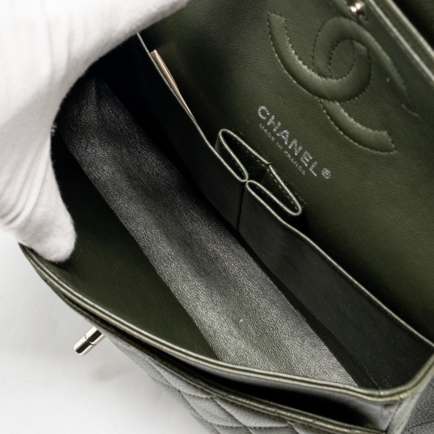 Chanel Medium Classic Double Flap Bag Caviar Olive Green