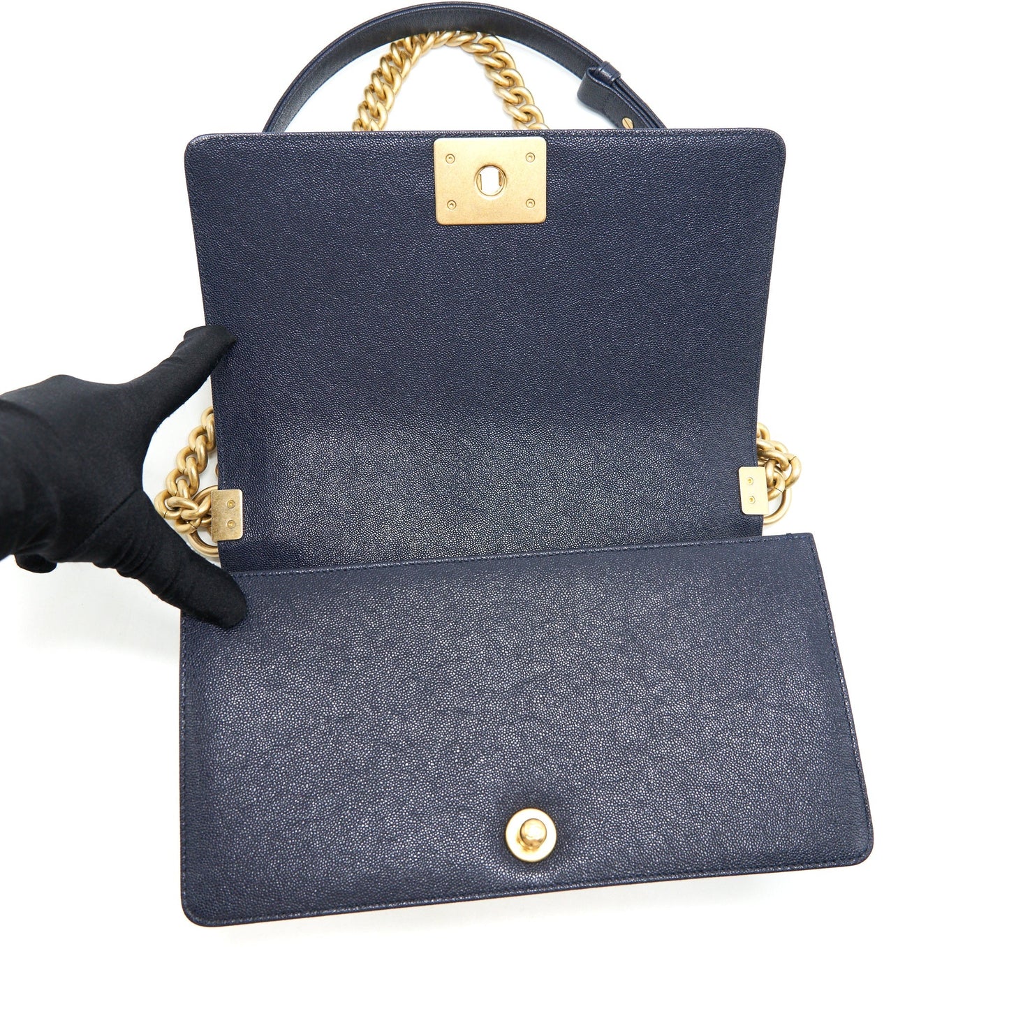 Chanel Medium Boy Grained Navy Calfskin Brushed