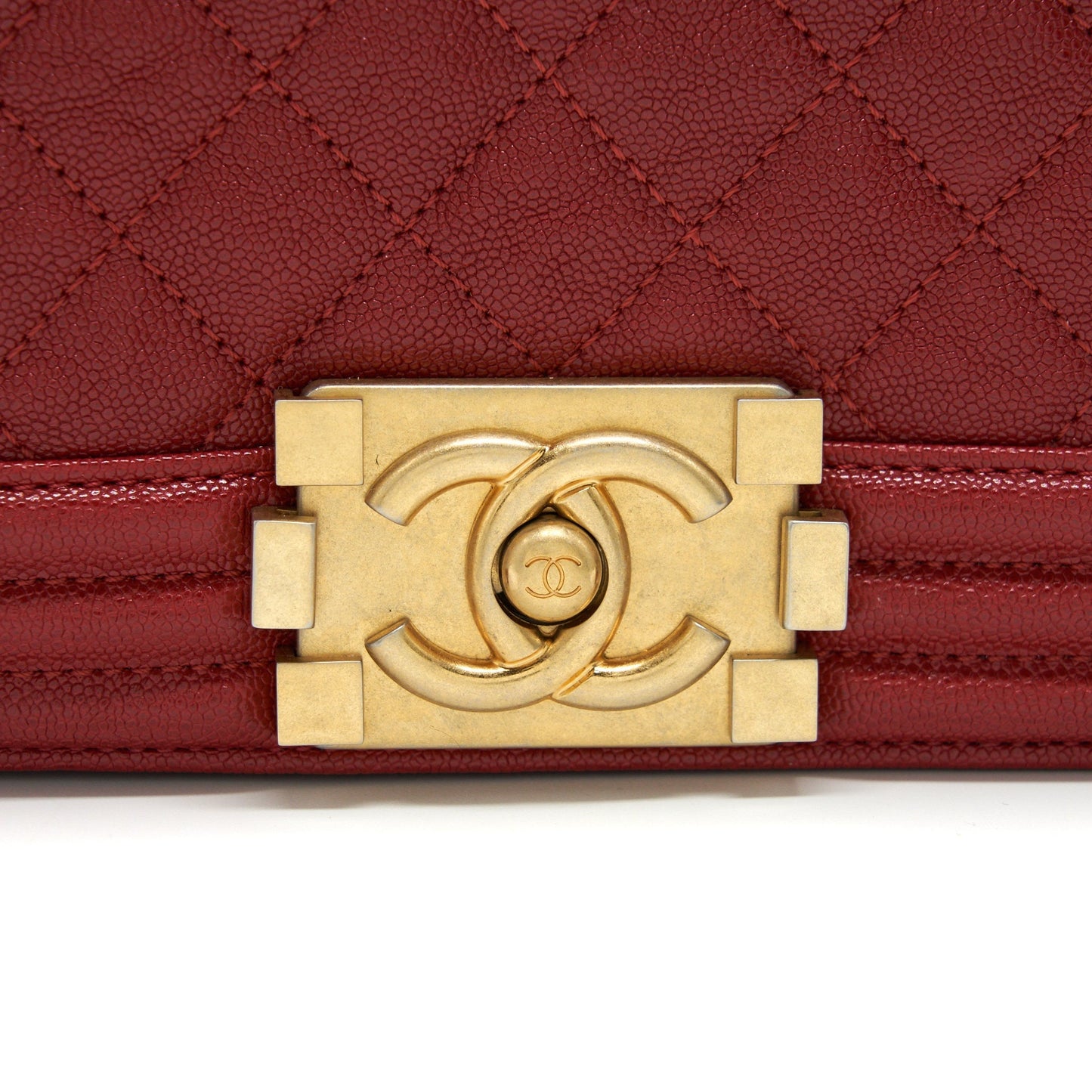 Chanel Medium Boy Grained Red Calfskin Brushed