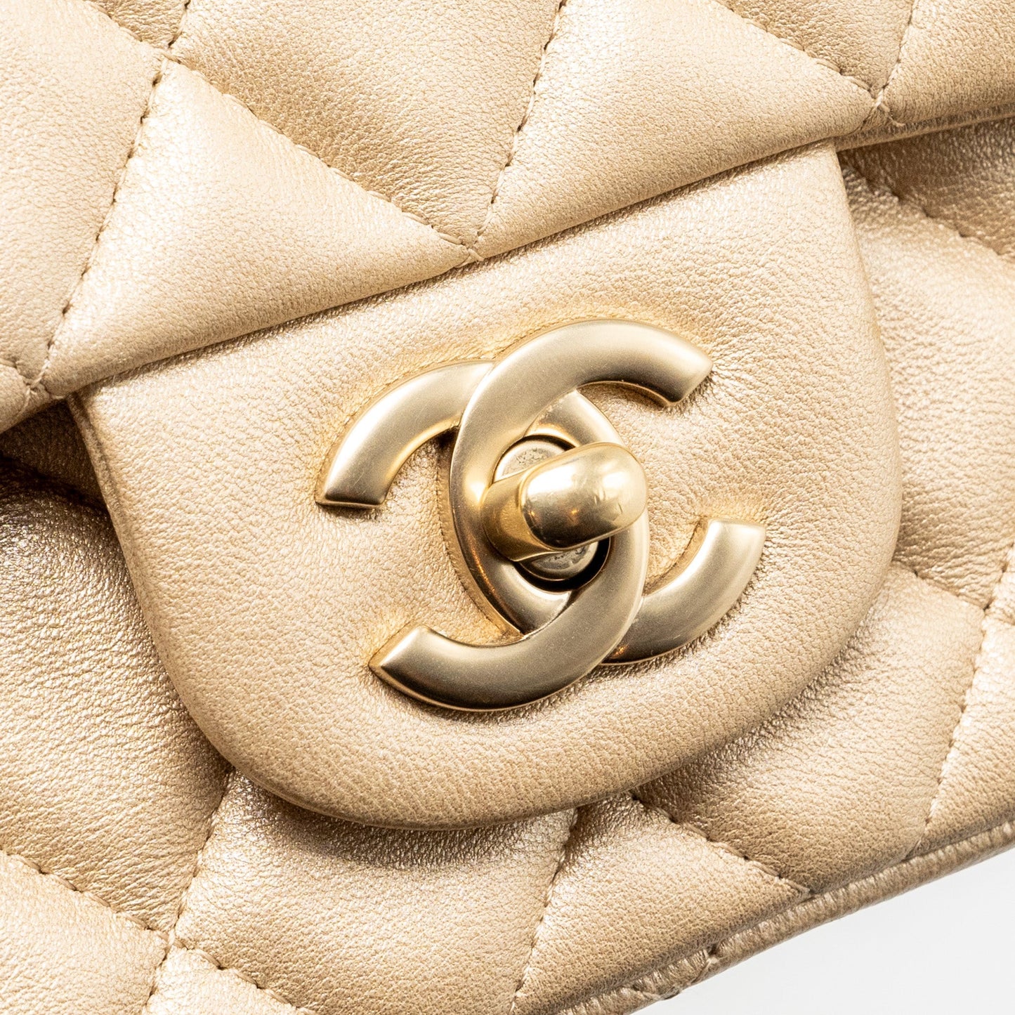 Chanel mini square flap bag lambskin gold