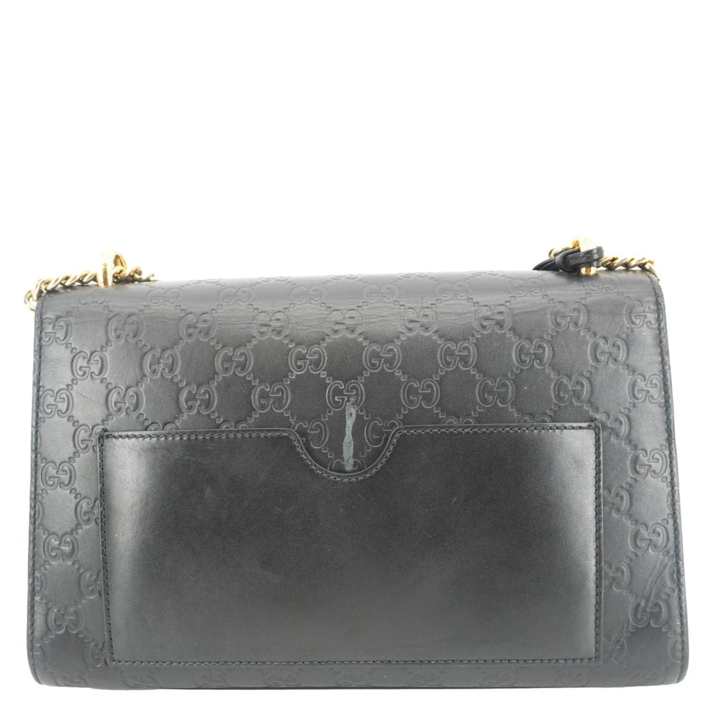 GUCCI Padlock Medium Leather Chain Shoulder Bag Black 409486