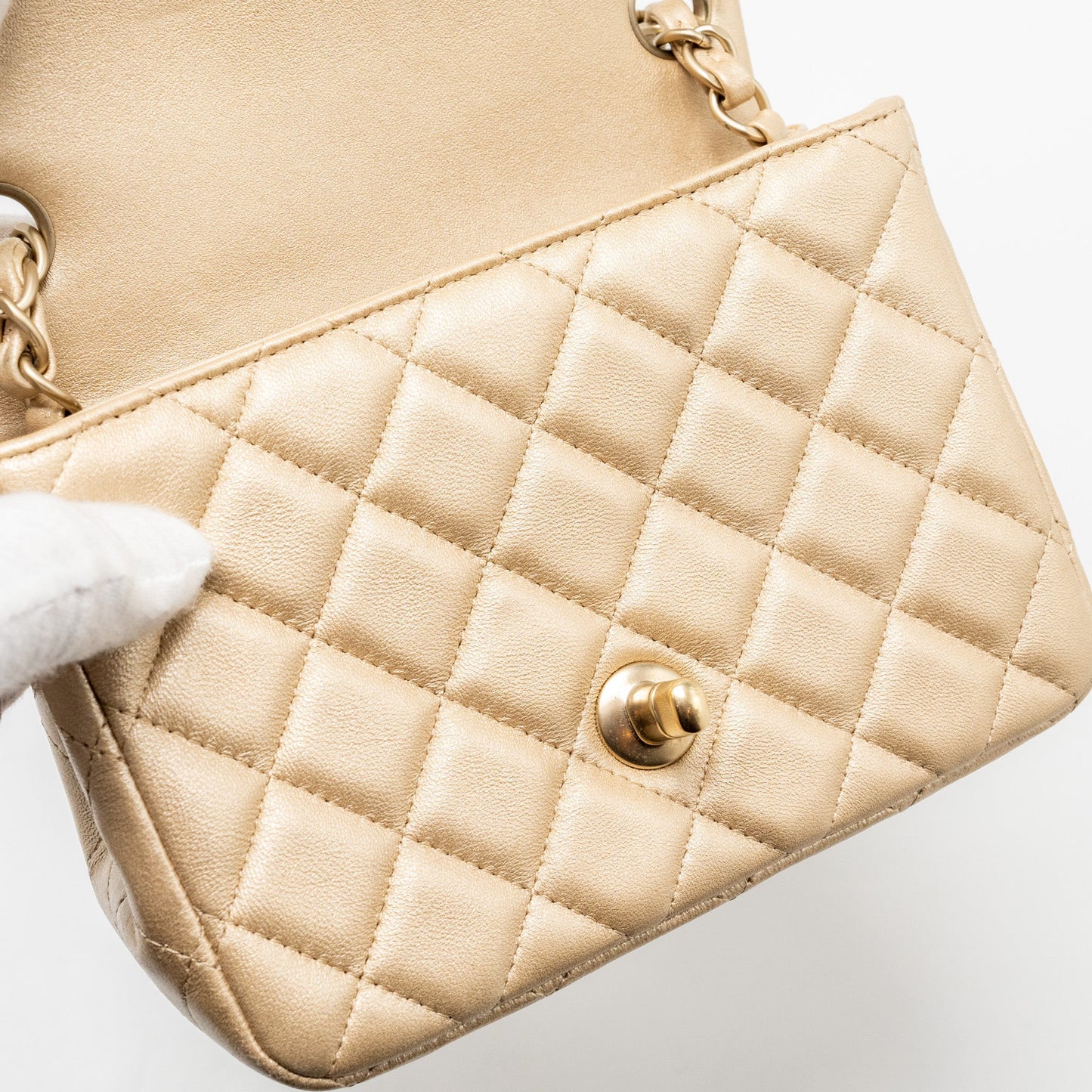 Chanel mini square flap bag lambskin gold
