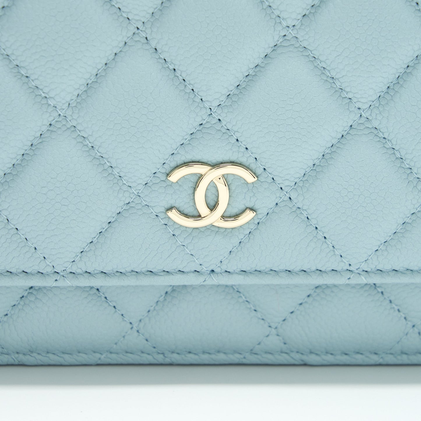 Chanel 22P Wallet On Chain With CC Logo Chain Caviar Light Blue L