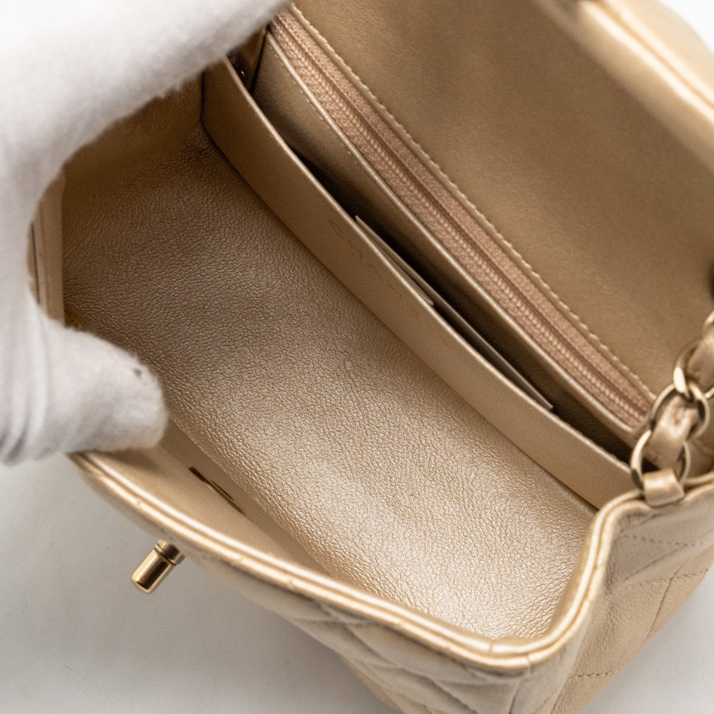 Chanel mini square flap bag lambskin gold