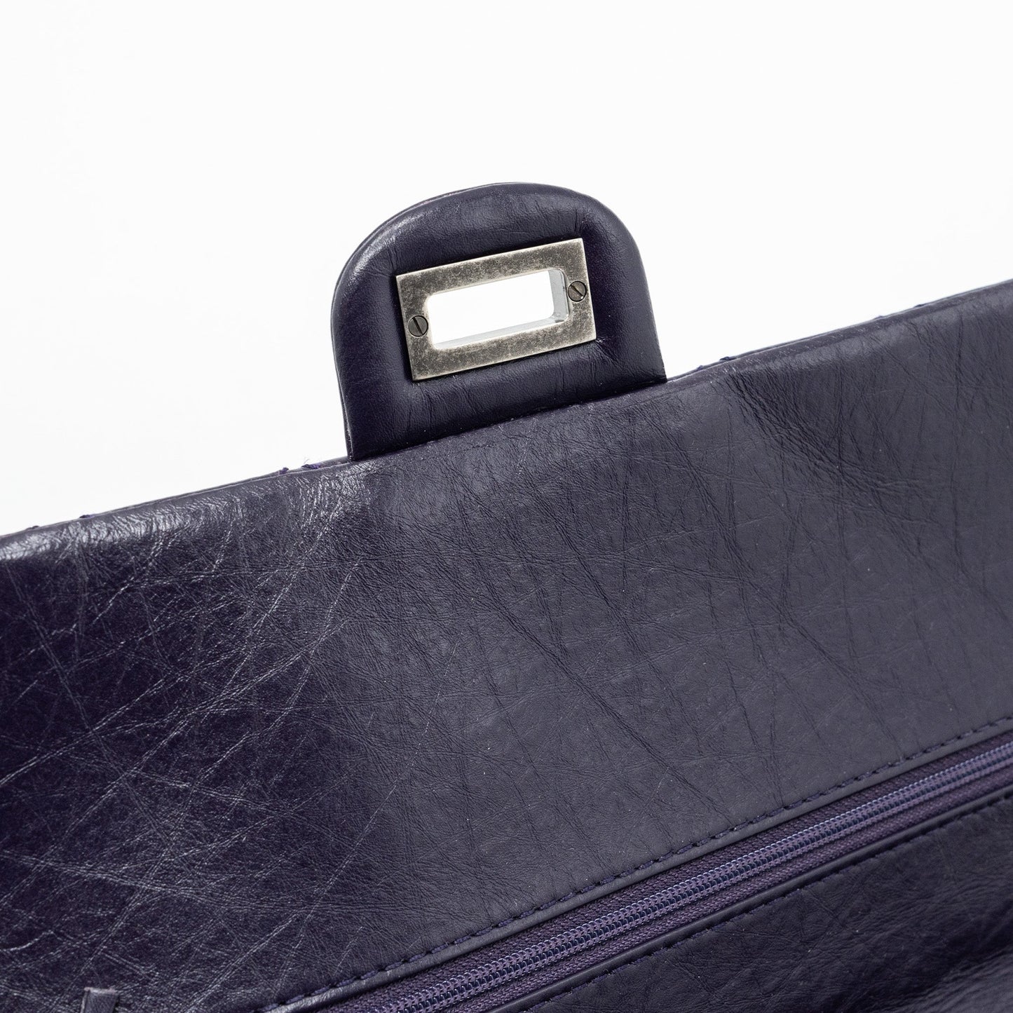 CHANEL Large 2.55  REISSUE FLAP BAG AGED CALFSKIN DARK PURPLE RUTHENIUM HARDWARE