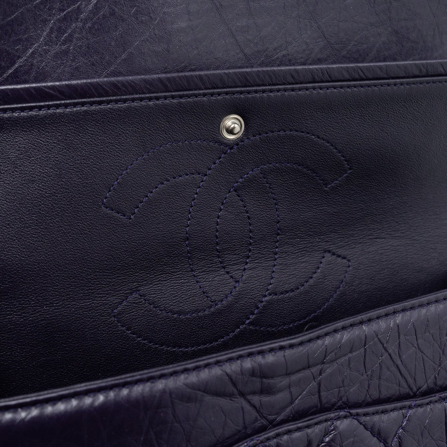 CHANEL Large 2.55  REISSUE FLAP BAG AGED CALFSKIN DARK PURPLE RUTHENIUM HARDWARE