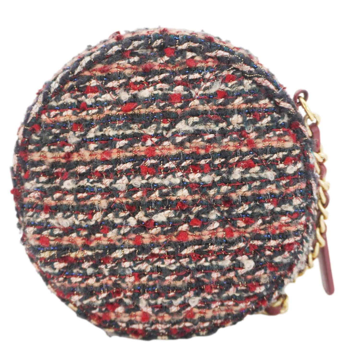 Chanel Round Tweed Chain Clutch Crossbody Bag Red