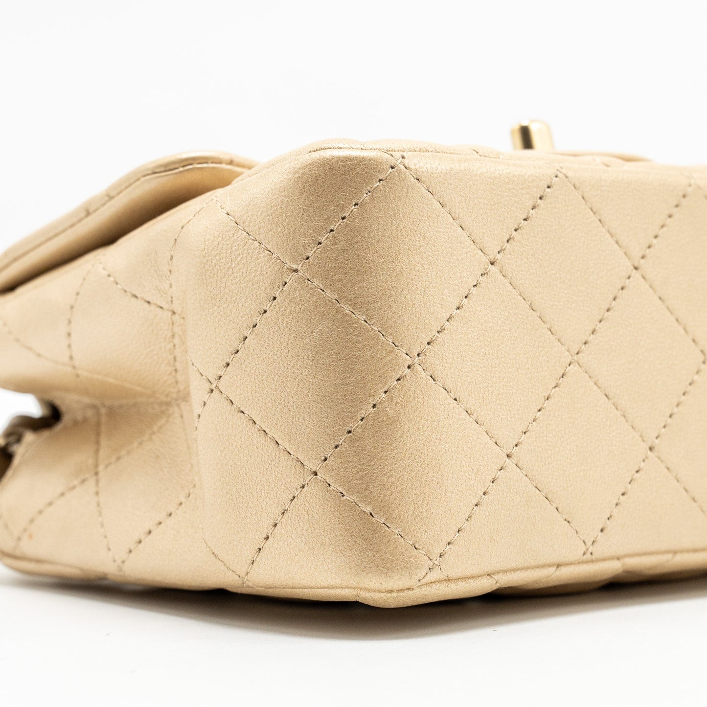 Chanel mini square flap bag lambskin gold