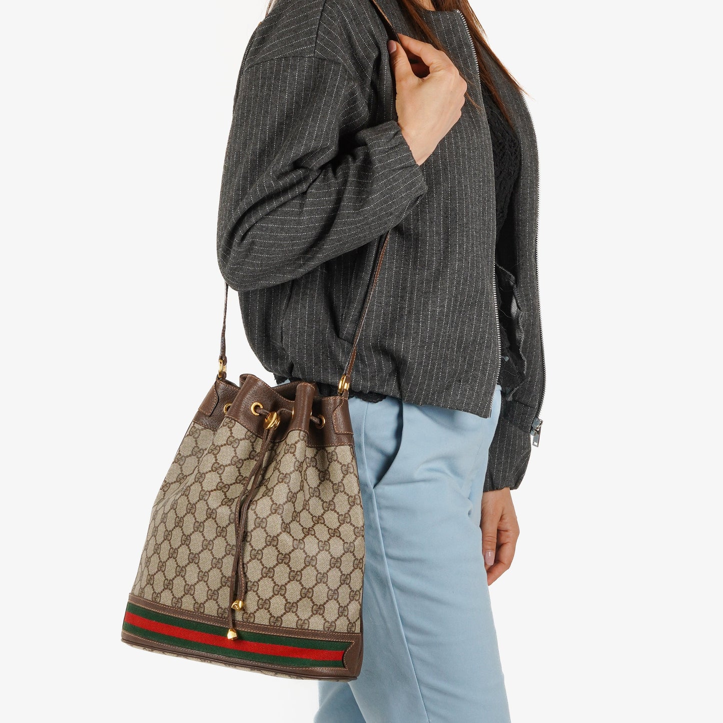 Gucci Ophidia GG Web Sherry Line Bucket Bag