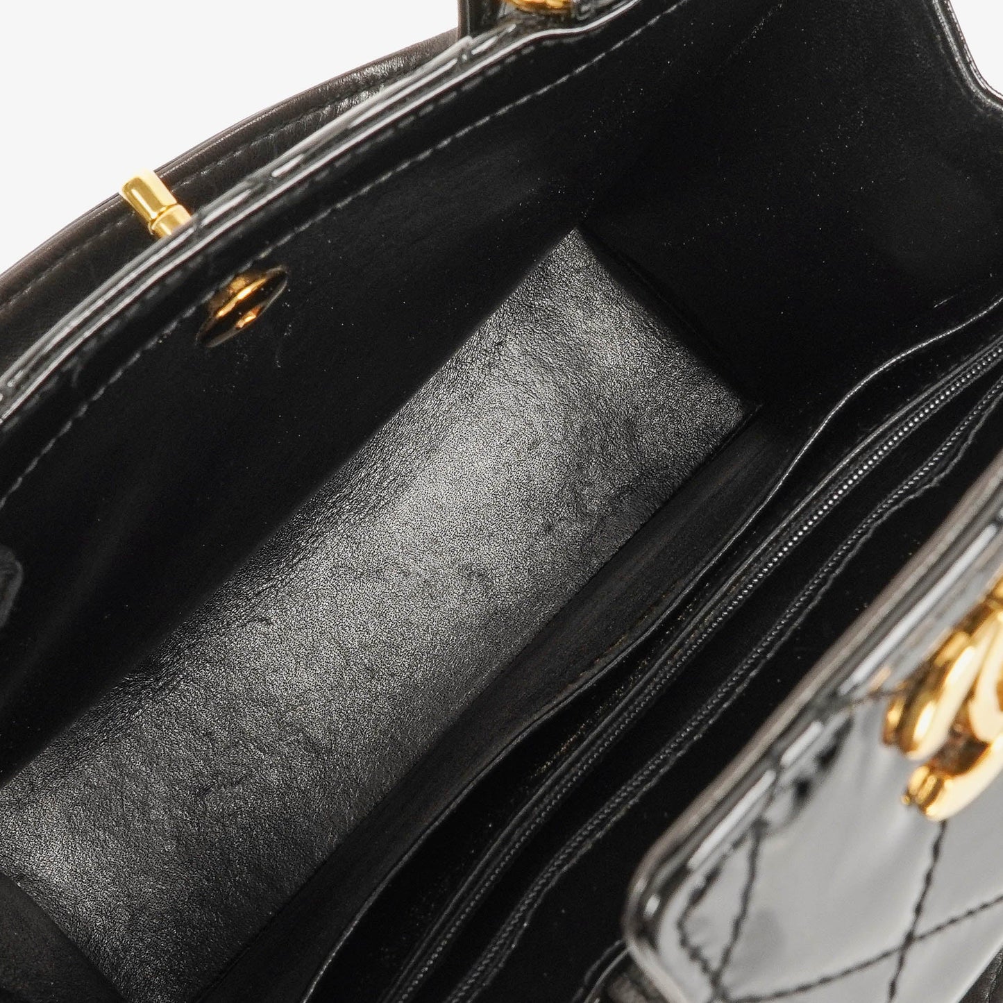 Chanel CC Black Quilted Patent Leather Handbag With 24K Gold-Plated Hardware