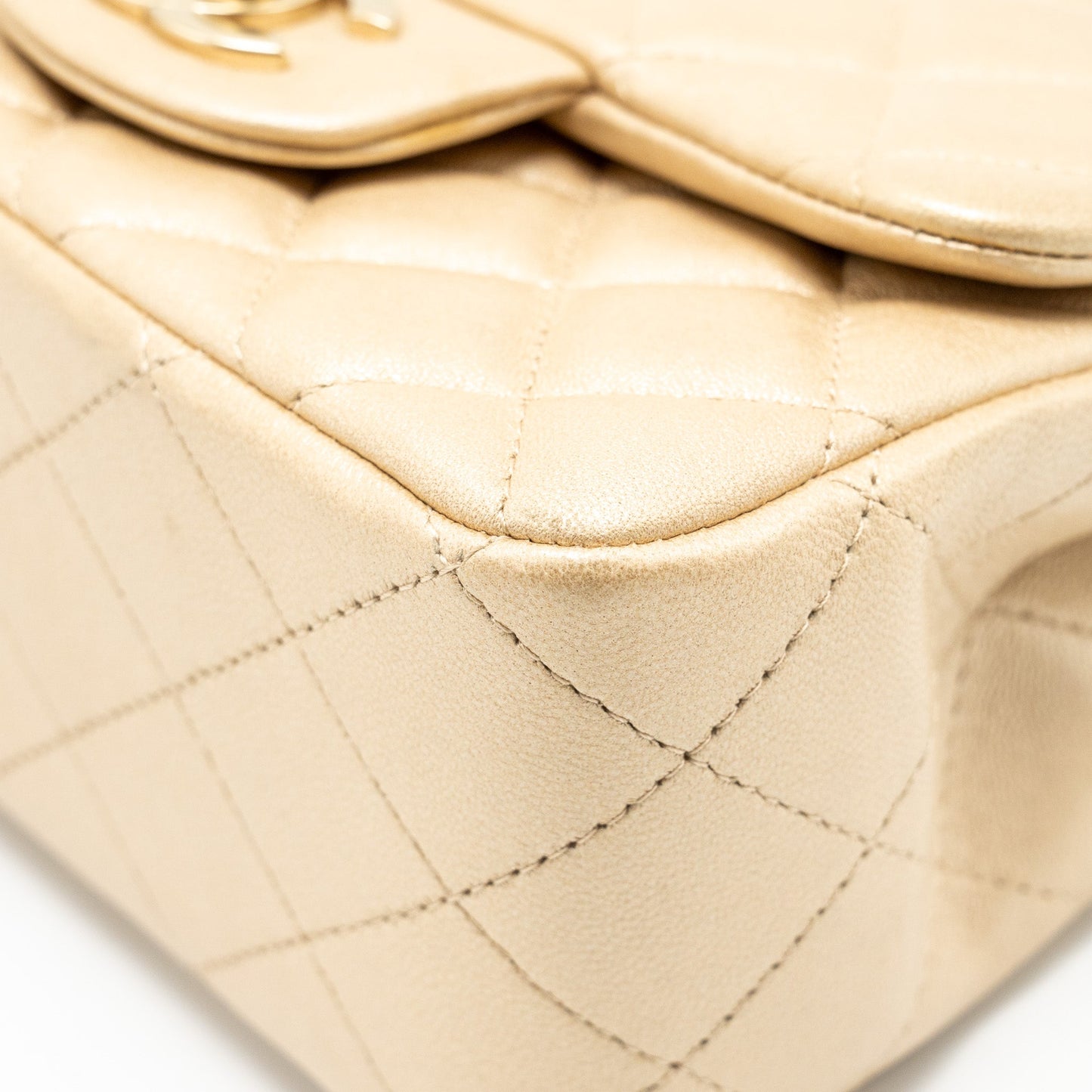 Chanel mini square flap bag lambskin gold
