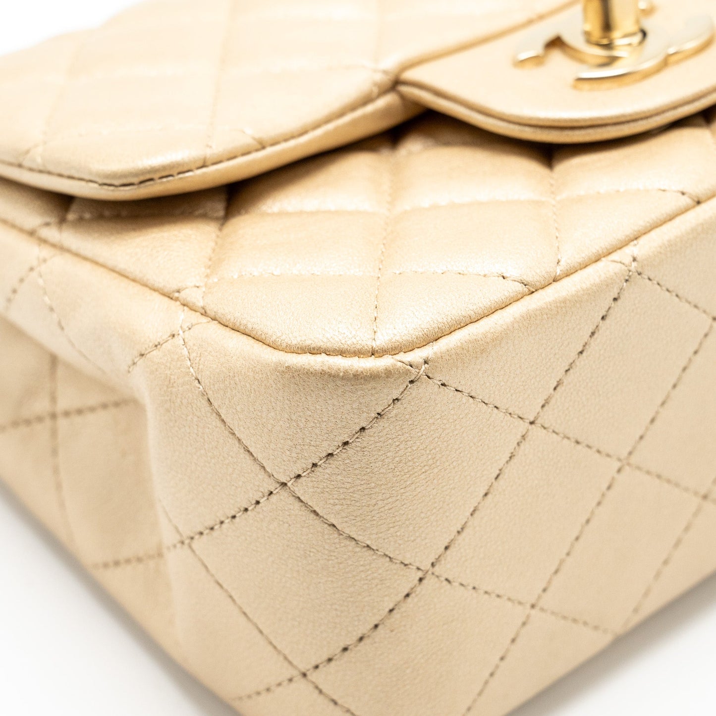 Chanel mini square flap bag lambskin gold