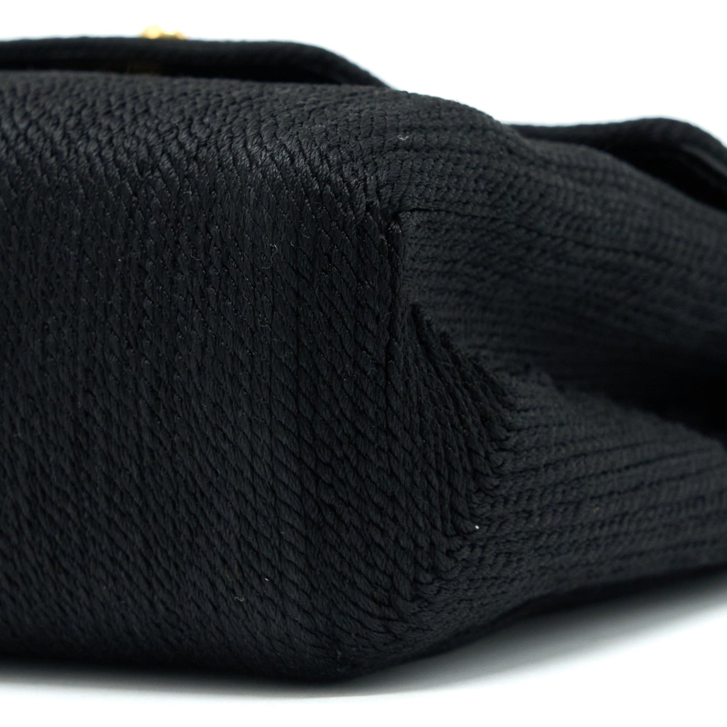 Chanel  Top Handle Flap Bag Woven Silk Black