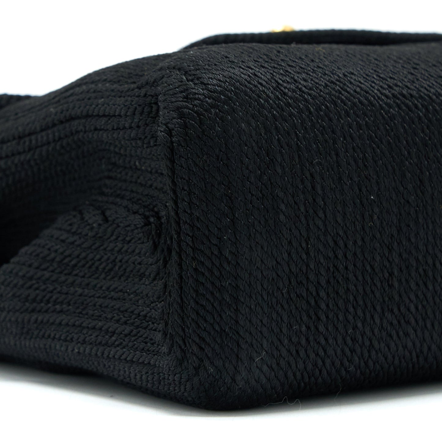 Chanel  Top Handle Flap Bag Woven Silk Black