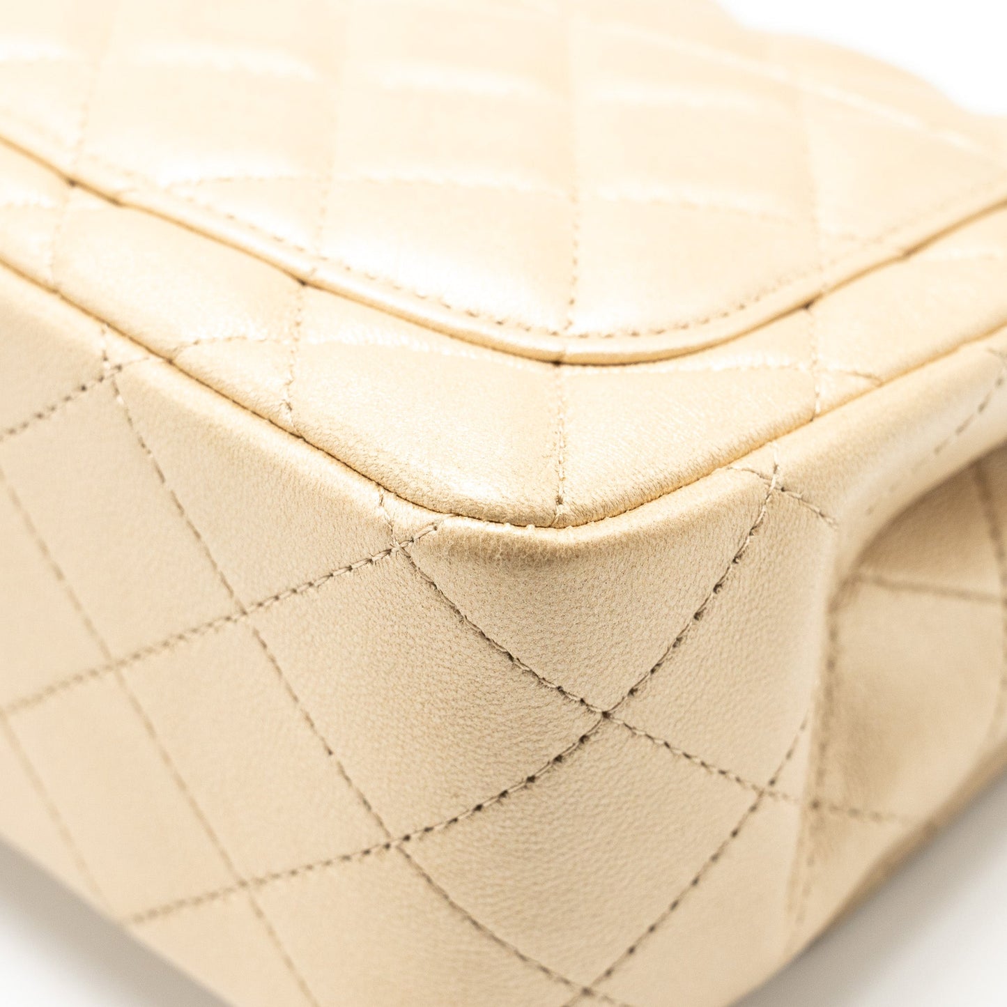 Chanel mini square flap bag lambskin gold