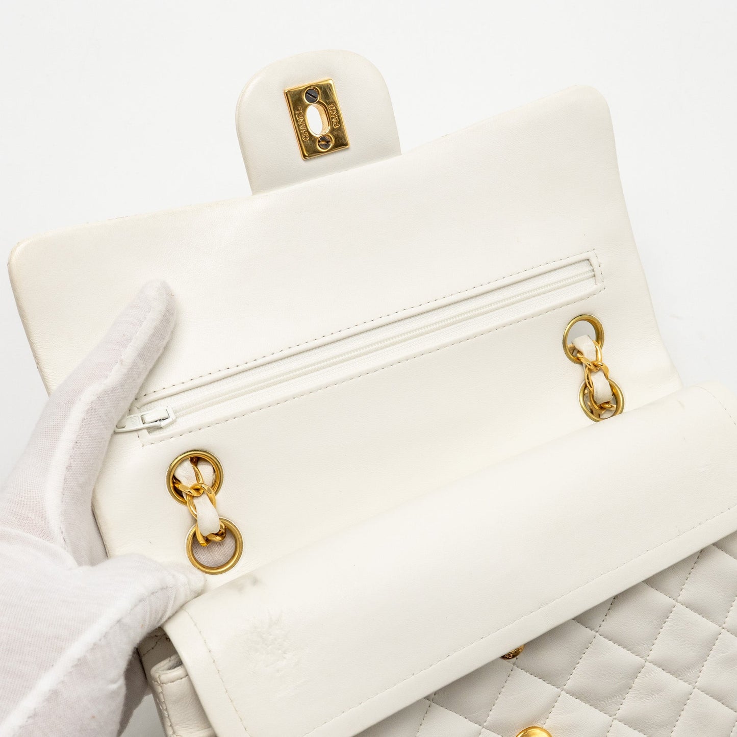 Chanel  Small Classic Double Flap Bag Lambskin White