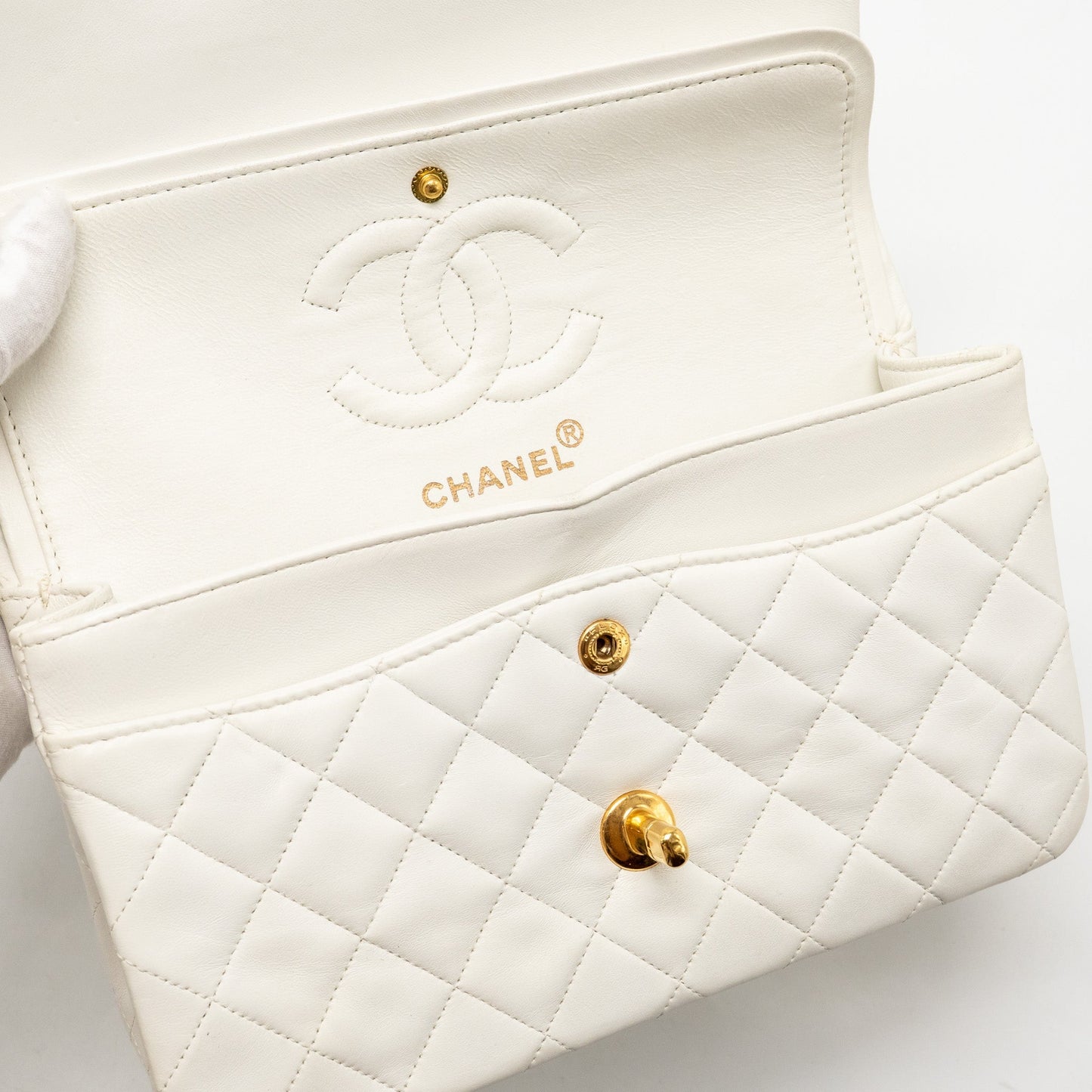 Chanel  Small Classic Double Flap Bag Lambskin White