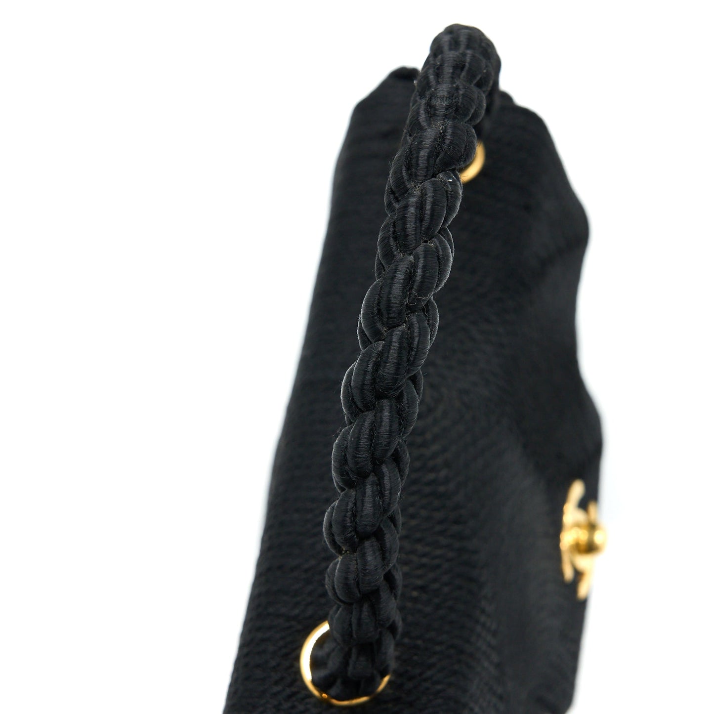 Chanel  Top Handle Flap Bag Woven Silk Black