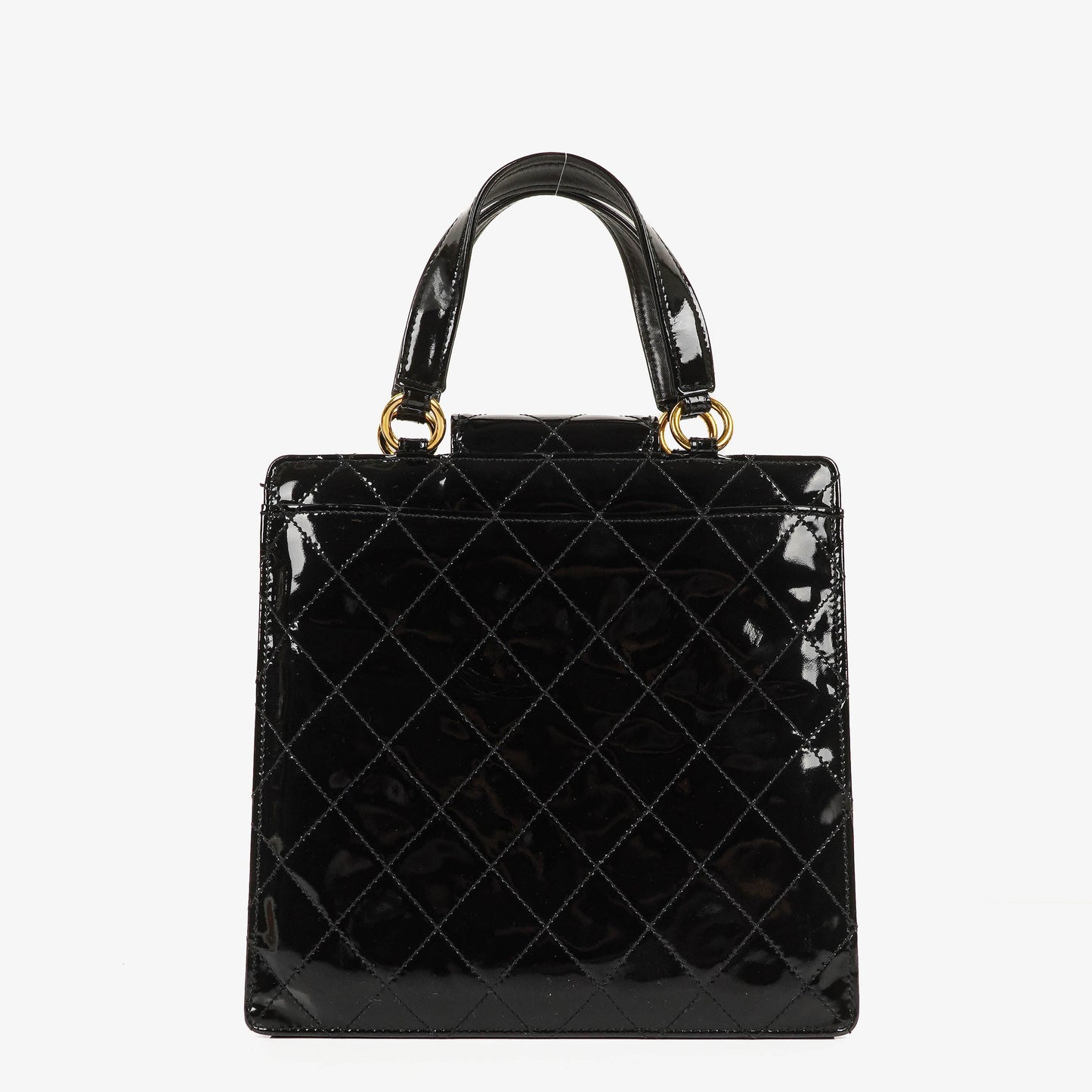 Chanel CC Black Quilted Patent Leather Handbag With 24K Gold-Plated Hardware