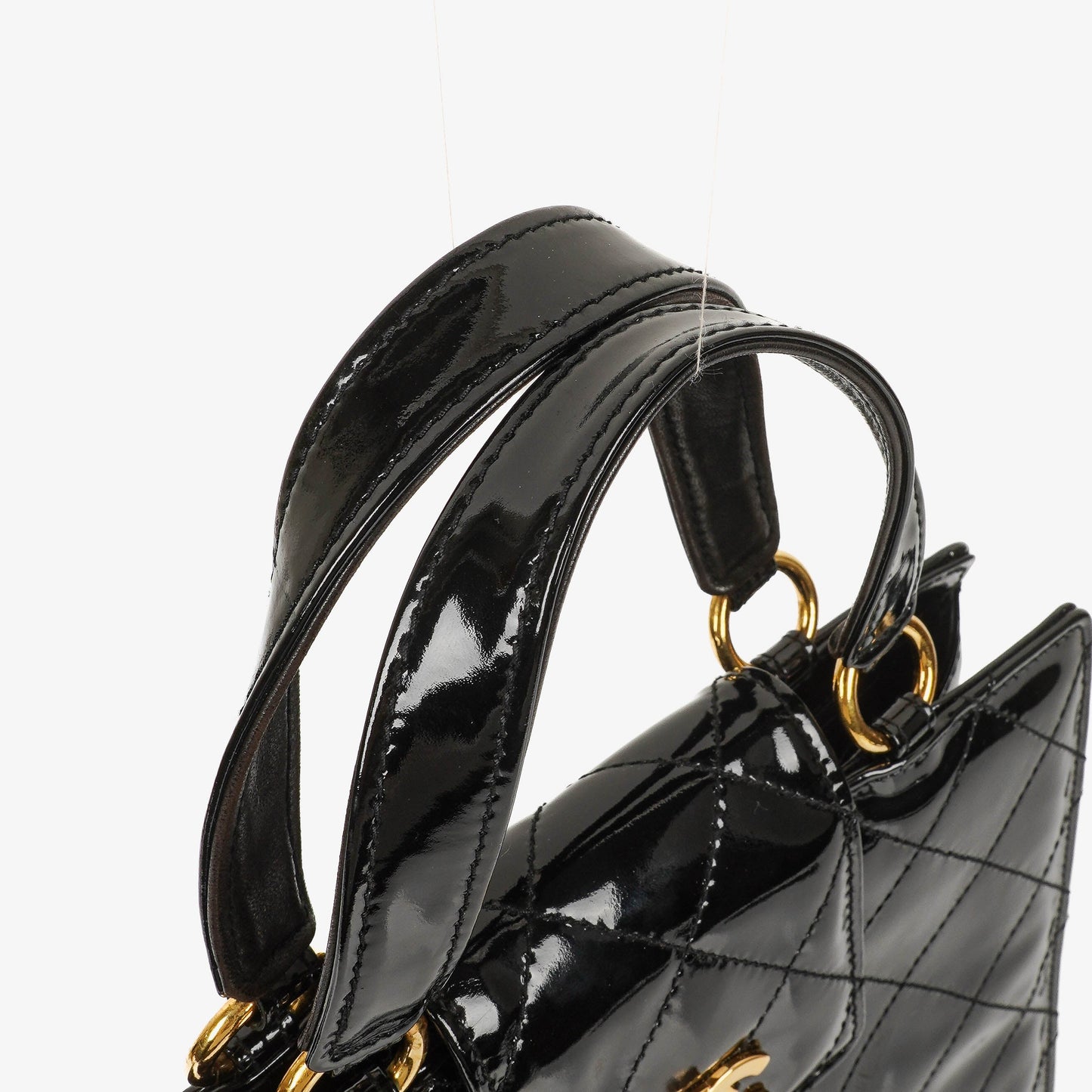 Chanel CC Black Quilted Patent Leather Handbag With 24K Gold-Plated Hardware