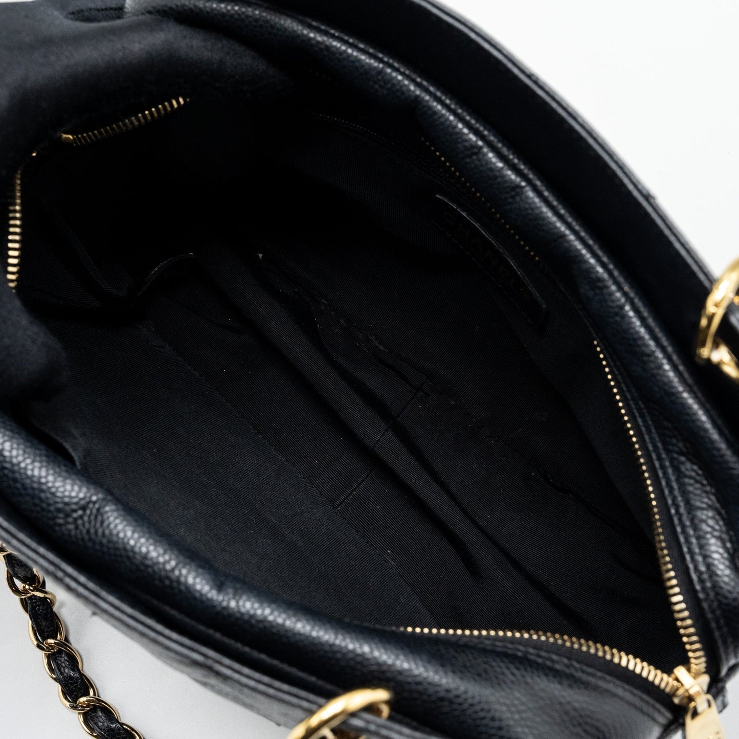 Chanel CC logo small shopping tote bag caviar black