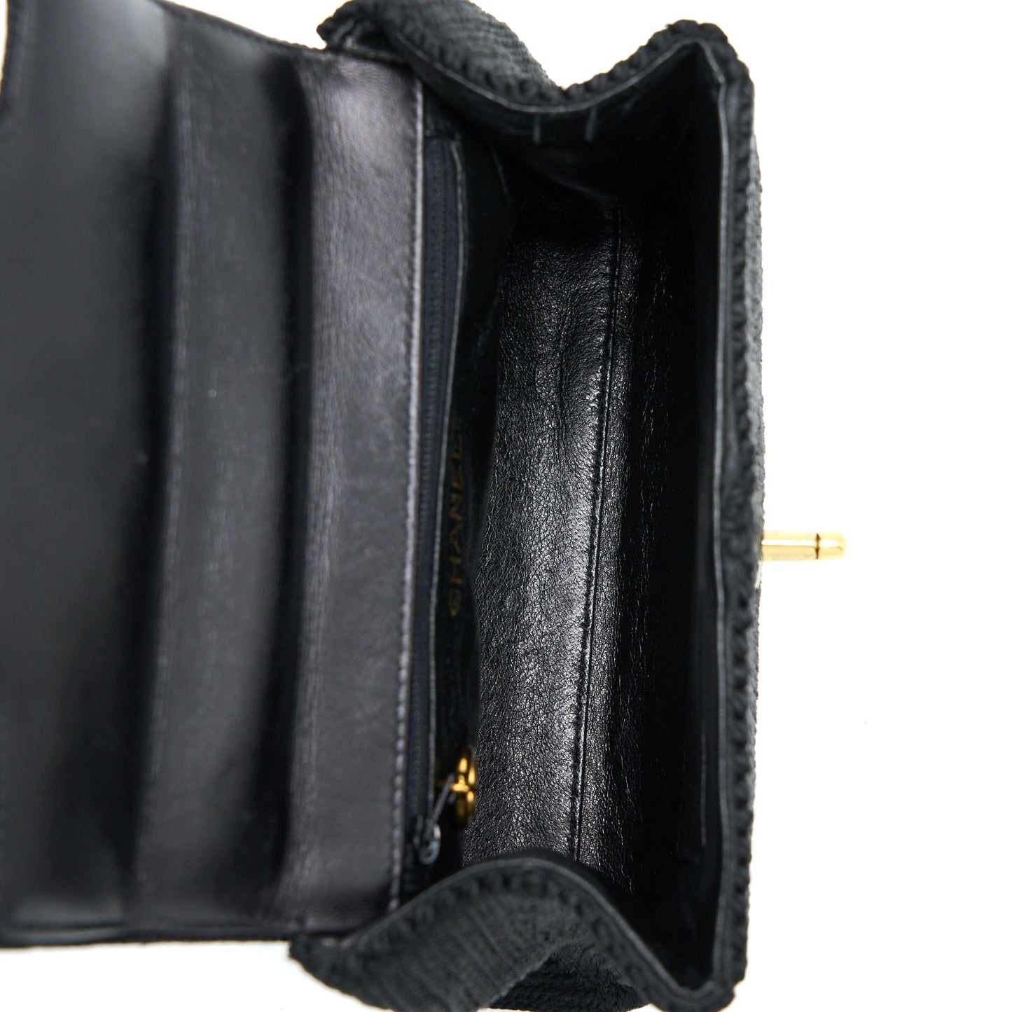 Chanel  Top Handle Flap Bag Woven Silk Black