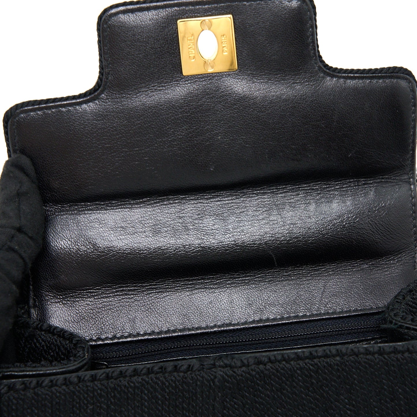 Chanel  Top Handle Flap Bag Woven Silk Black