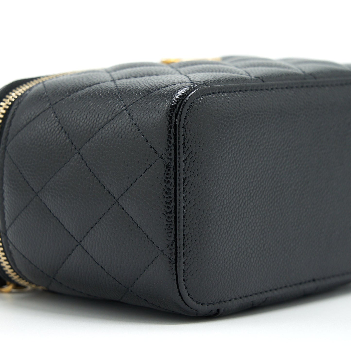 Chanel 22S Letter Top Handle Long Vanity With Chain Caviar Black