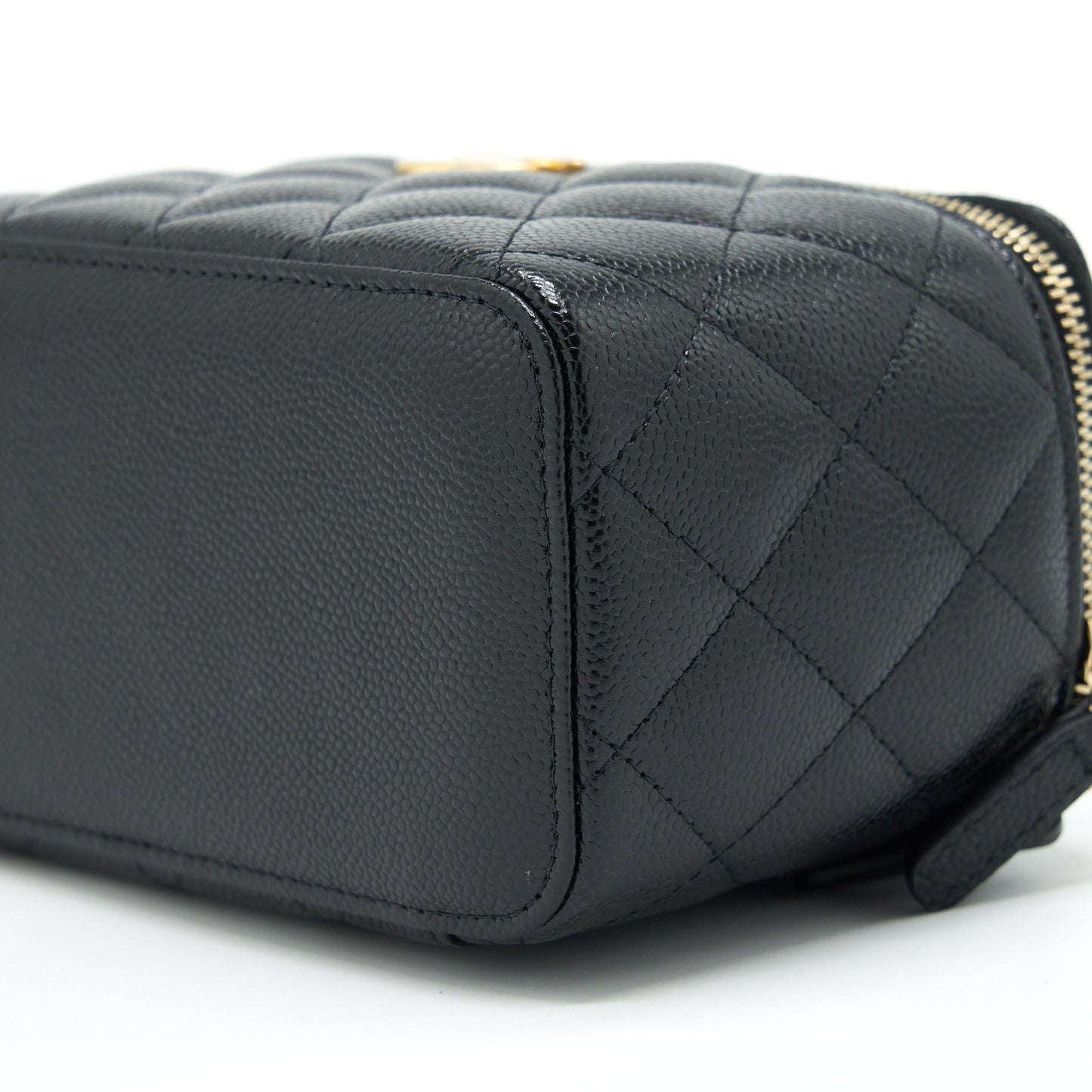 Chanel 22S Letter Top Handle Long Vanity With Chain Caviar Black