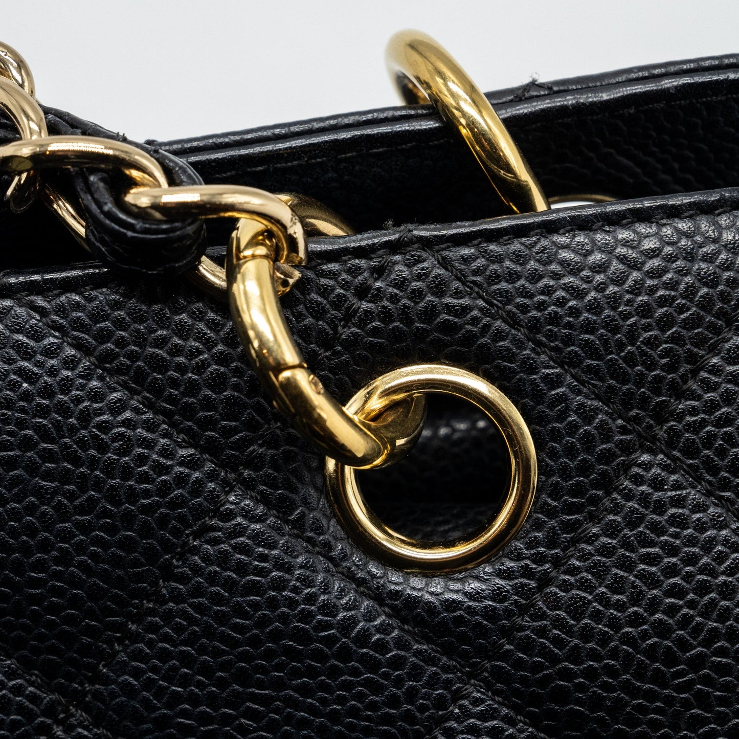 Chanel CC logo small shopping tote bag caviar black