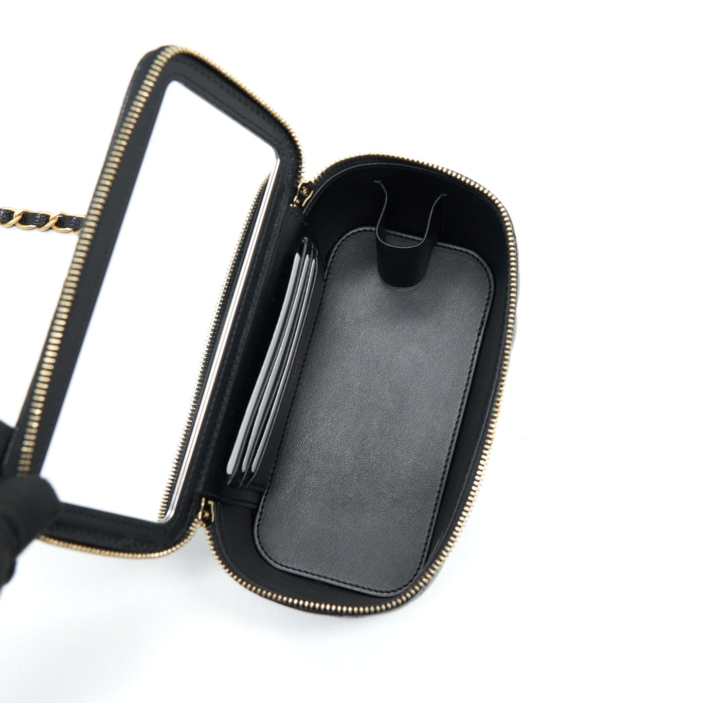 Chanel 22S Letter Top Handle Long Vanity With Chain Caviar Black
