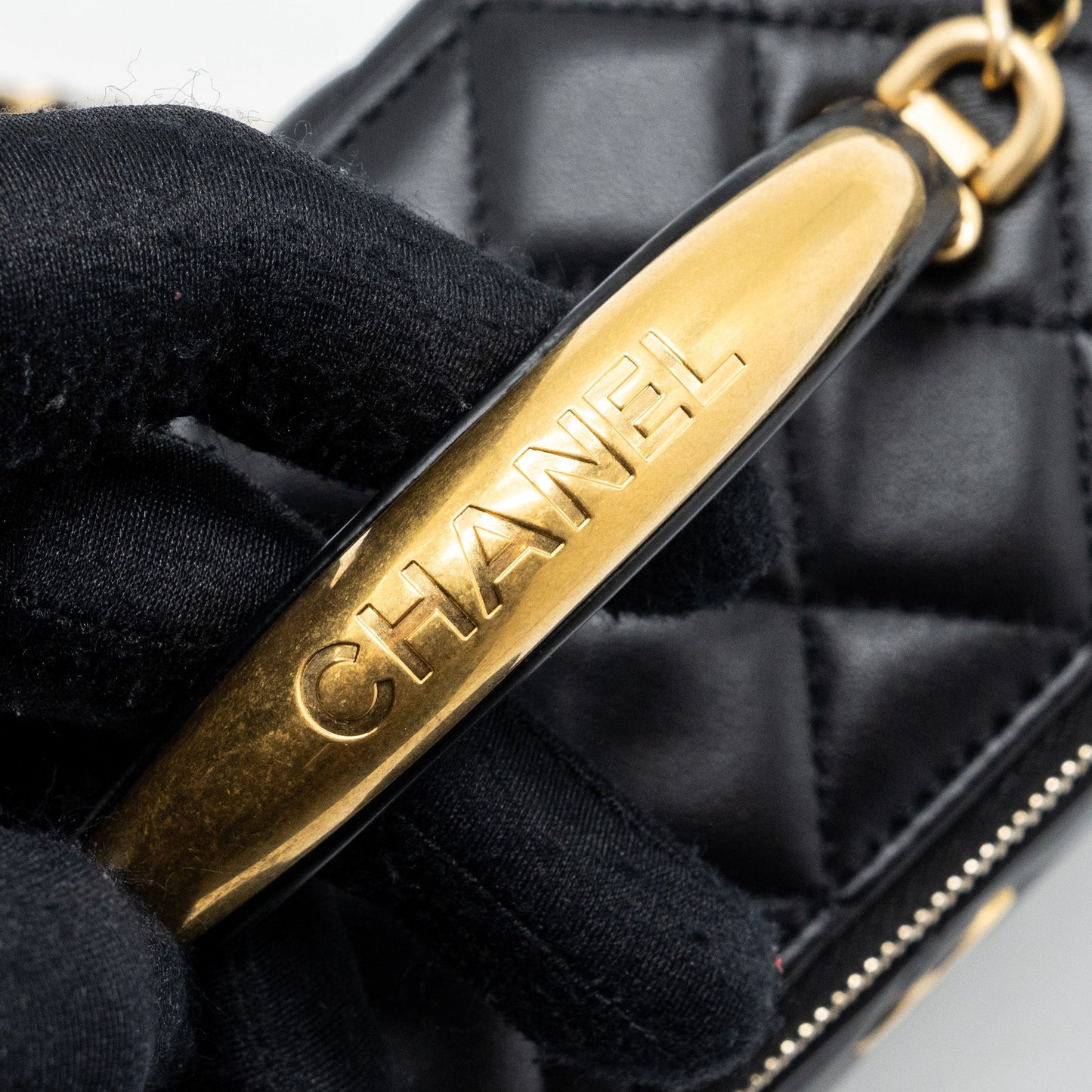 Chanel Top Handle Long Vanity With Chain Lambskin Black (Microchip)