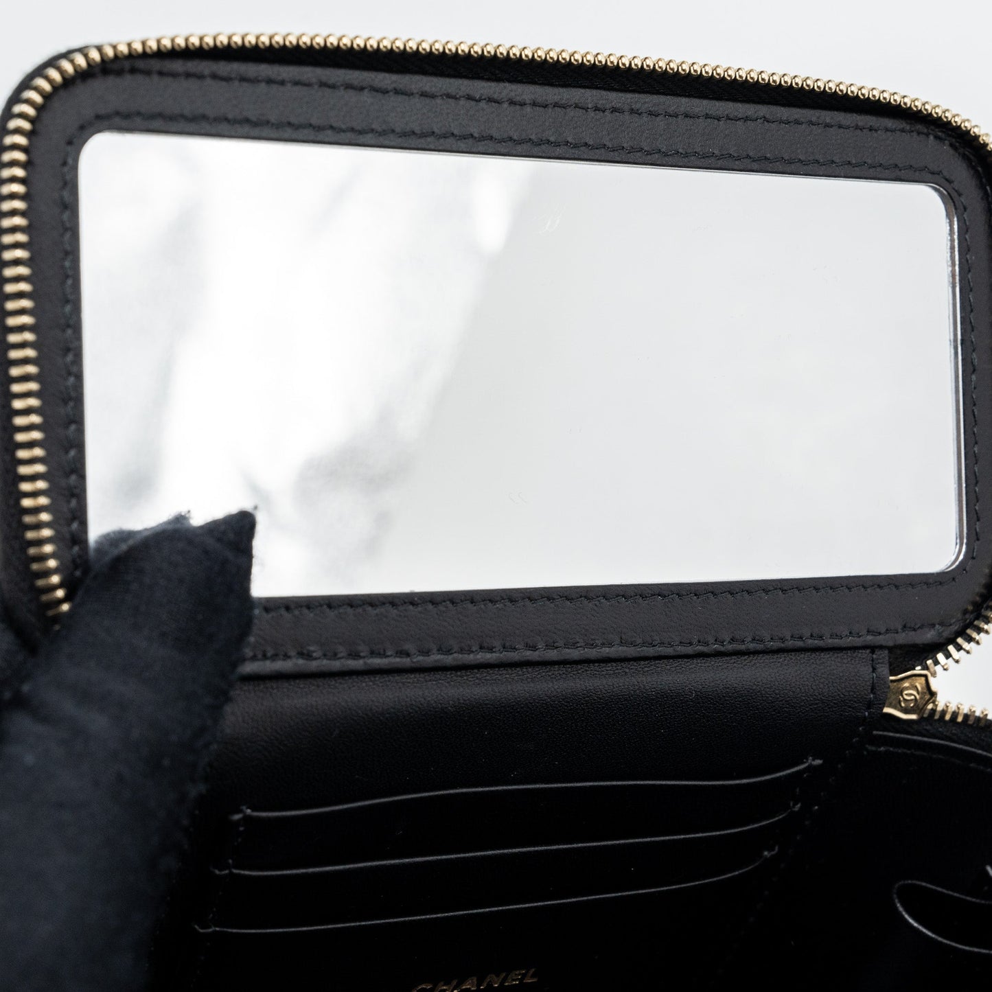 Chanel Top Handle Long Vanity With Chain Lambskin Black (Microchip)