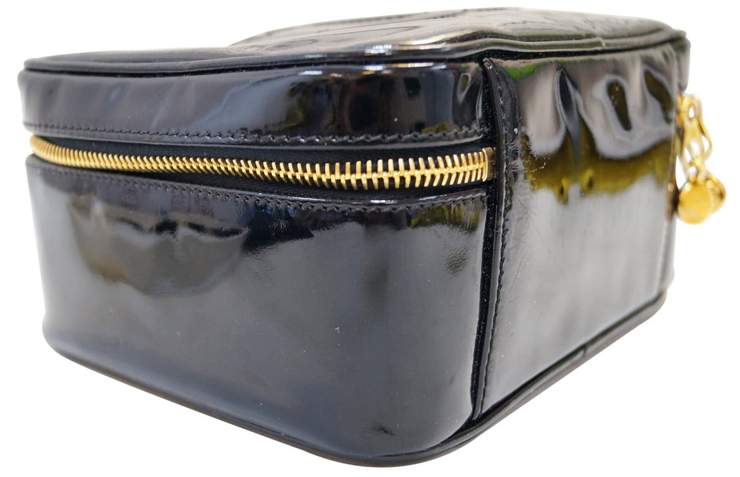 CHANEL CC Black Patent Leather 2way Vanity Case Cosmetic Bag