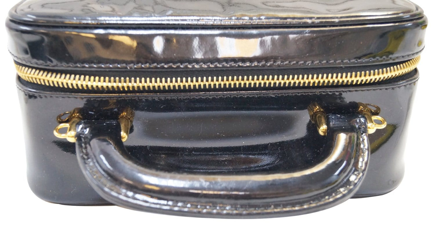 CHANEL CC Black Patent Leather 2way Vanity Case Cosmetic Bag