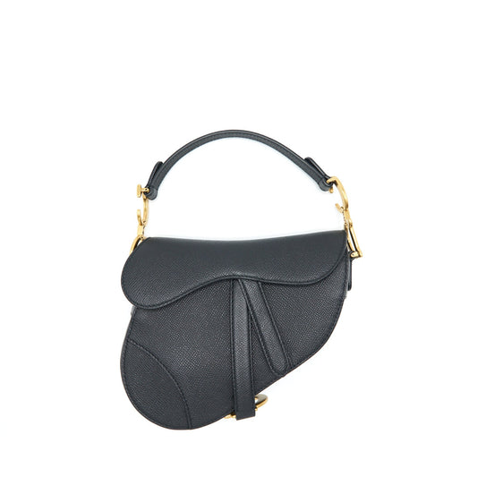 Dior Mini Saddle Purse Grained Calfskin Black