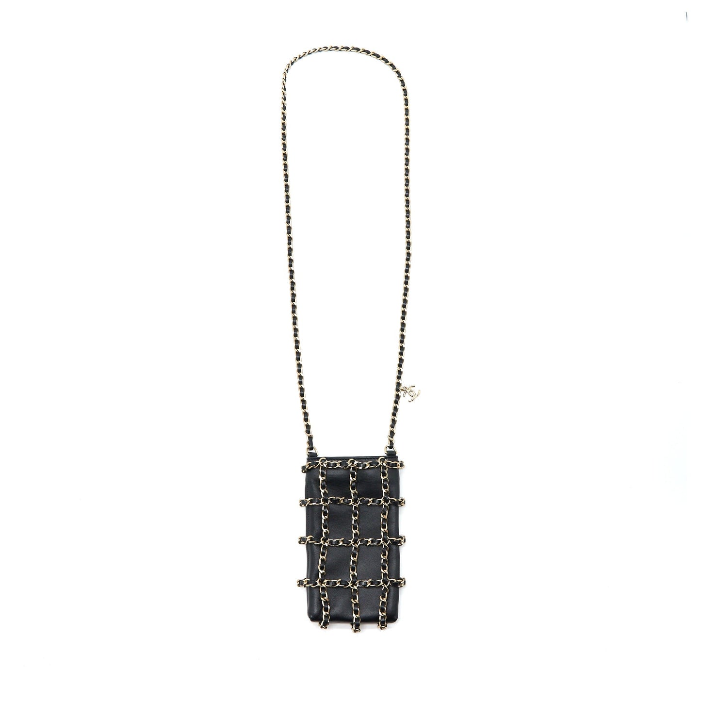 Chanel Phone Pouch with Chain Lambskin Black L