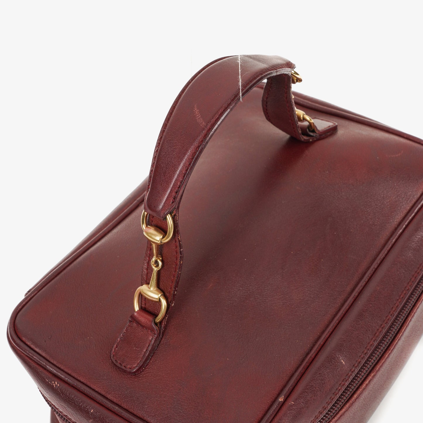Gucci Burgundy Leather Horsebit Vanity Bag