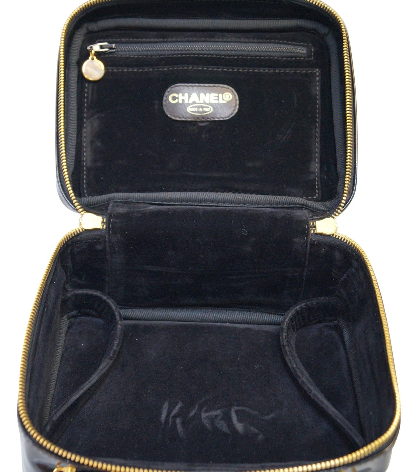 CHANEL CC Black Patent Leather 2way Vanity Case Cosmetic Bag