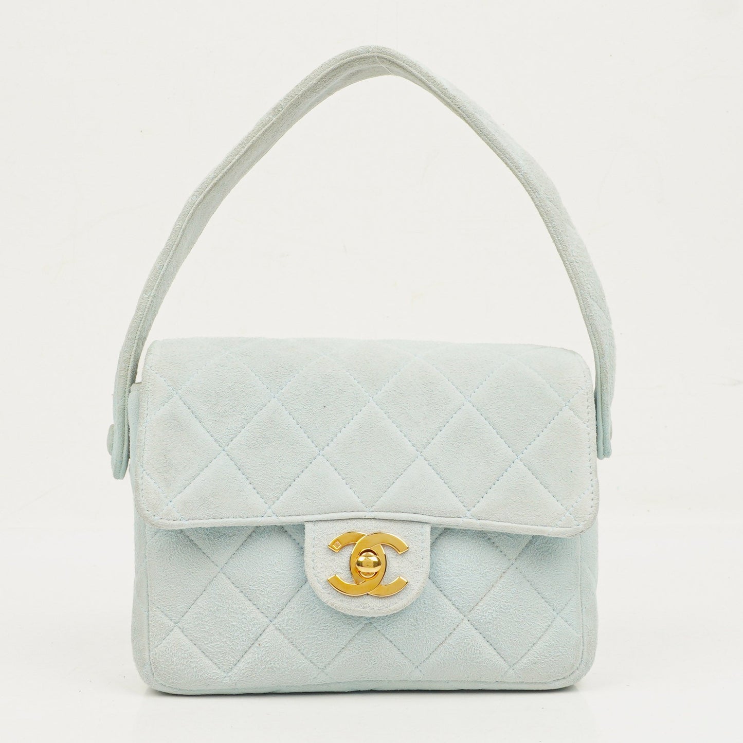 Chanel  Quilted Suede Light Blue Mini Flap Bag