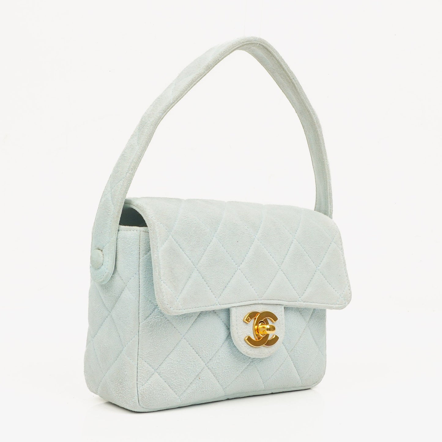 Chanel  Quilted Suede Light Blue Mini Flap Bag