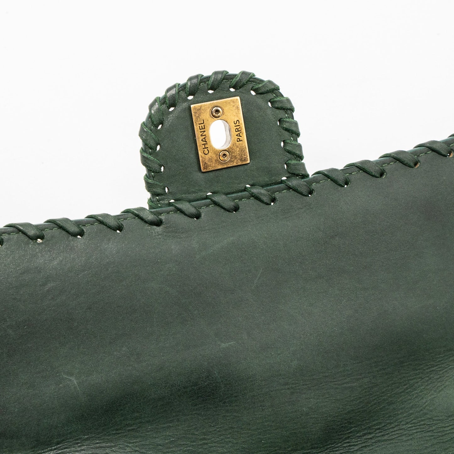 Chanel quilted flap bag calfskin green ruthenium
