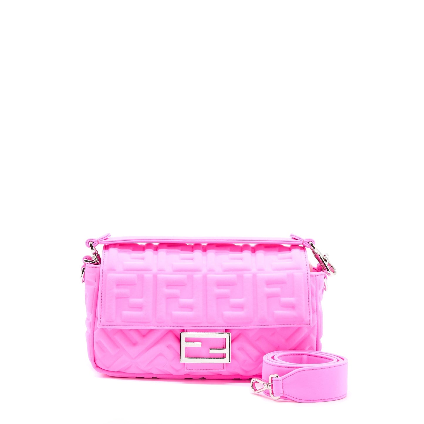 Fendi Baguette Purse Lycra Embossed Bright Pink
