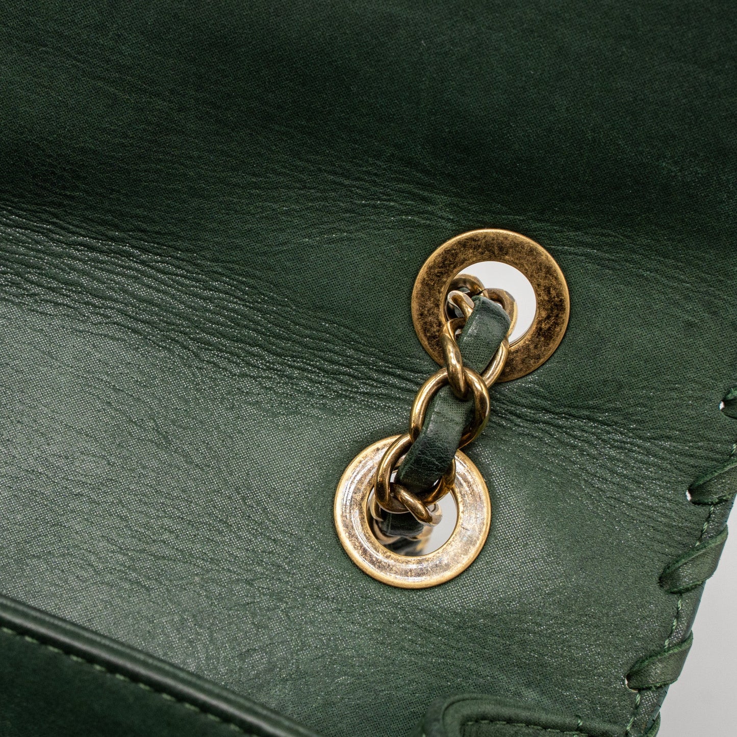 Chanel quilted flap bag calfskin green ruthenium
