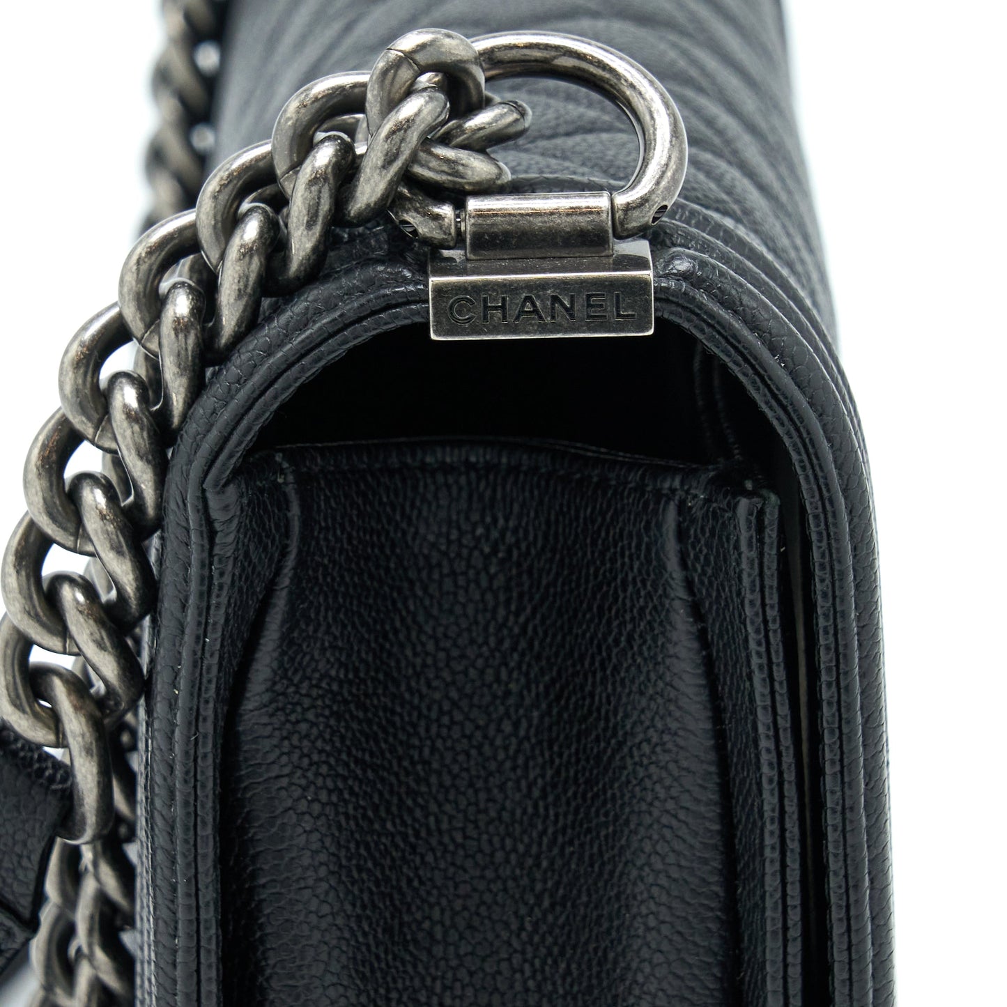 Chanel New Medium 28cm Boy Bag Caviar Black Ruthenium