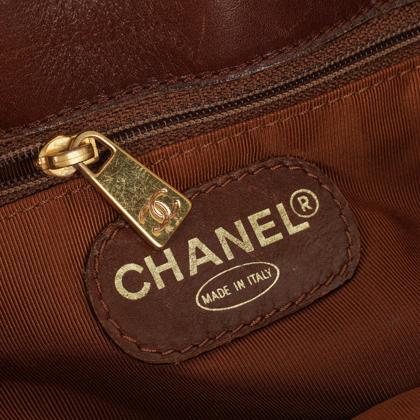 Chanel CC Beige Linen And Brown Leather Tote Bag