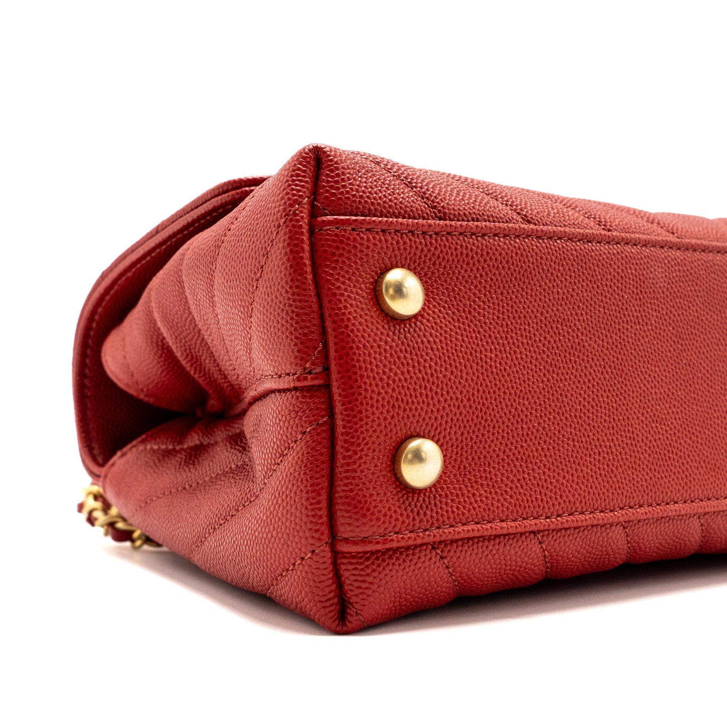 Chanel Small Coco Handle Chevron Caviar Red Brushed