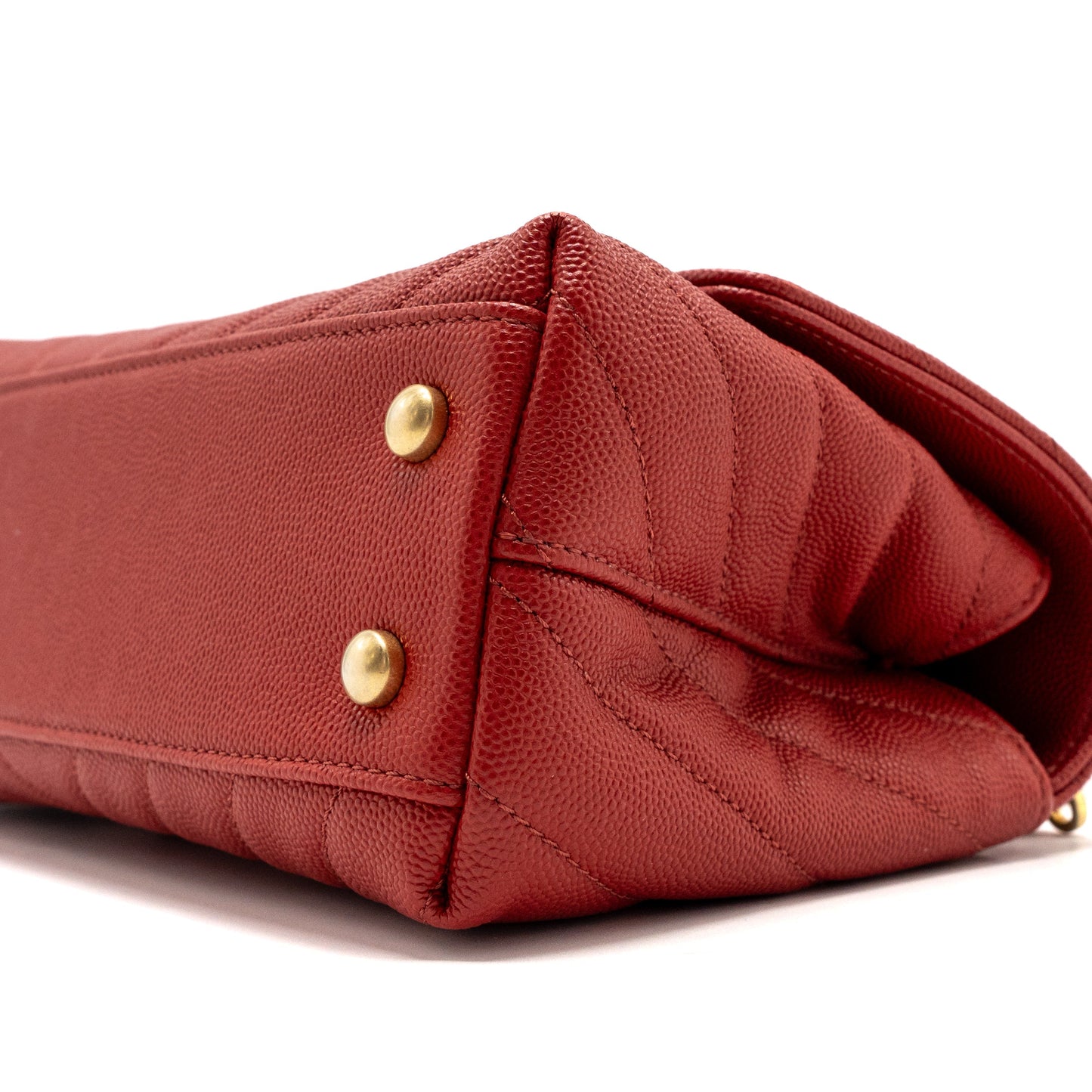 Chanel Small Coco Handle Chevron Caviar Red Brushed