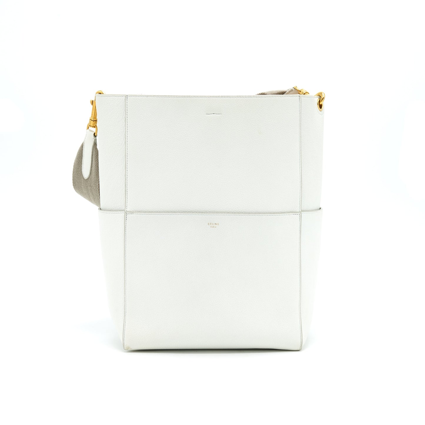 CELINE SANGLE BUCKET Purse WHITE