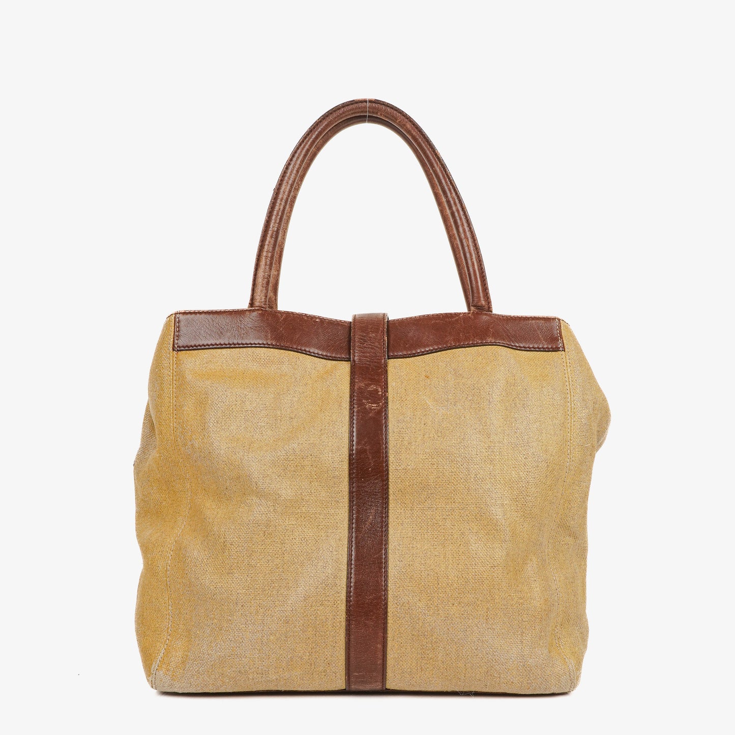 Chanel CC Beige Linen And Brown Leather Tote Bag